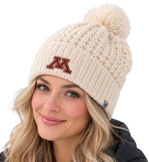 Top of the World Women's Cream Acrylic Knit Beanie w Pom-Pom